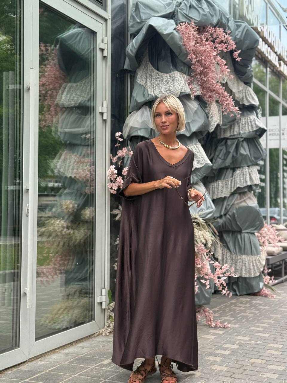 Maxi Oversized Satin-Effect Viscose Dress