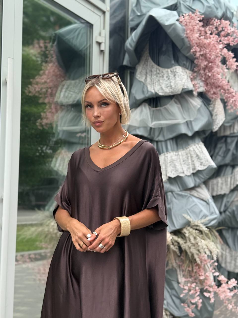 Maxi Oversized Satin-Effect Viscose Dress