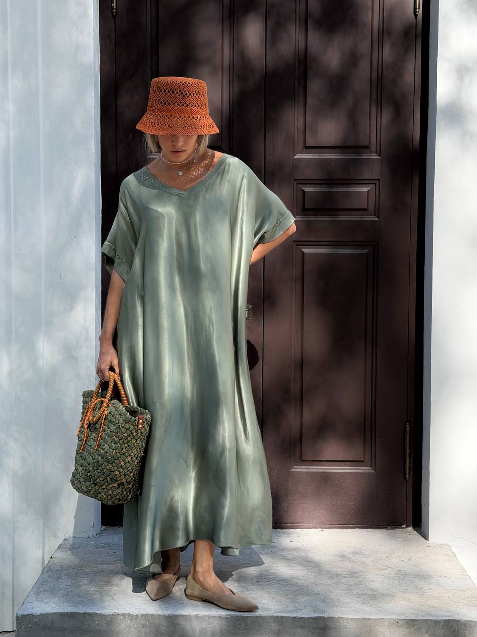 Maxi Oversized Satin-Effect Viscose Dress