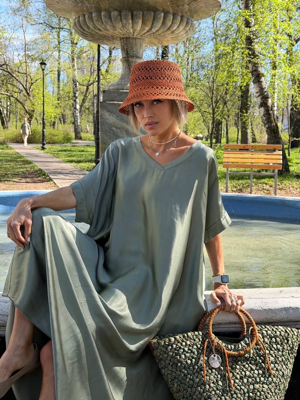 Maxi Oversized Satin-Effect Viscose Dress